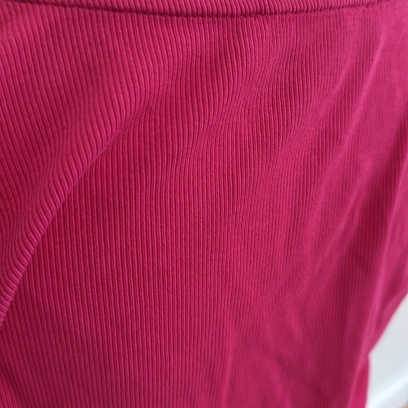 Loft Fuchsia Eyelet Short Sleeve Mixed Media V-Neck Top - Picture 6 of 11